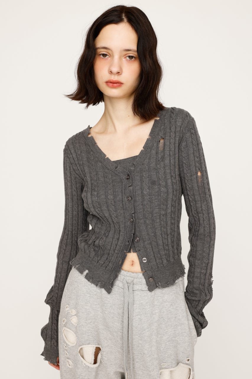 新品未使用　Linkable スカラップパイピングトップス　ピンク SLY | DUAL COLOR FRONT ZIP KNIT トップス (ニット ) |SHEL