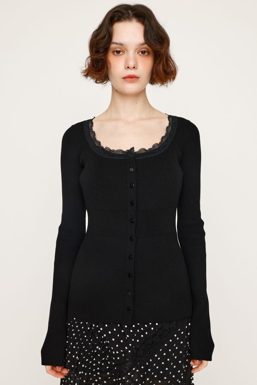 スナイデル　ニットトップス SLY | LACE DOCKING FRONT BUTTON トップス (ニット ) |SHEL