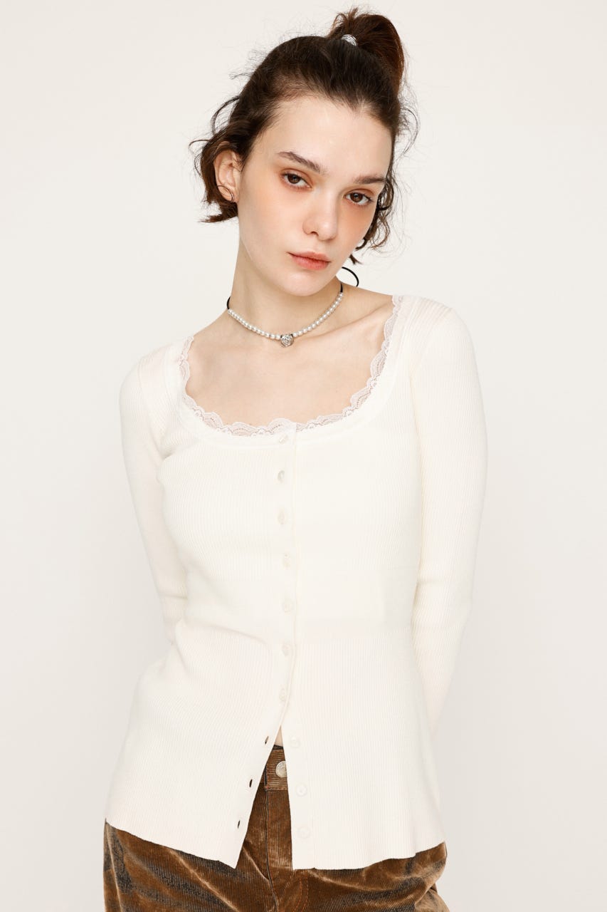SLY | LACE DOCKING FRONT BUTTON トップス (ニット ) |SHEL
