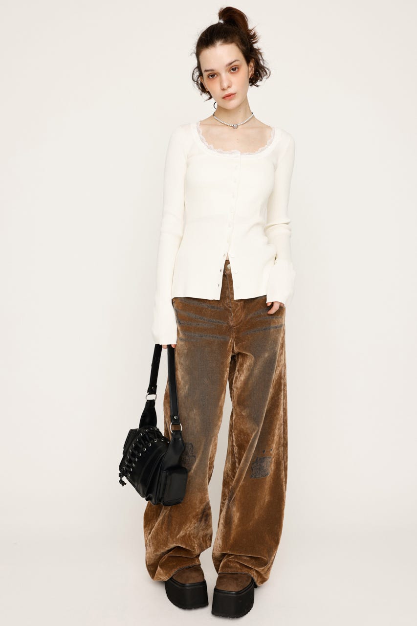 トップス aki.9433 SLY | LACE DOCKING FRONT BUTTON トップス (ニット ) |SHEL