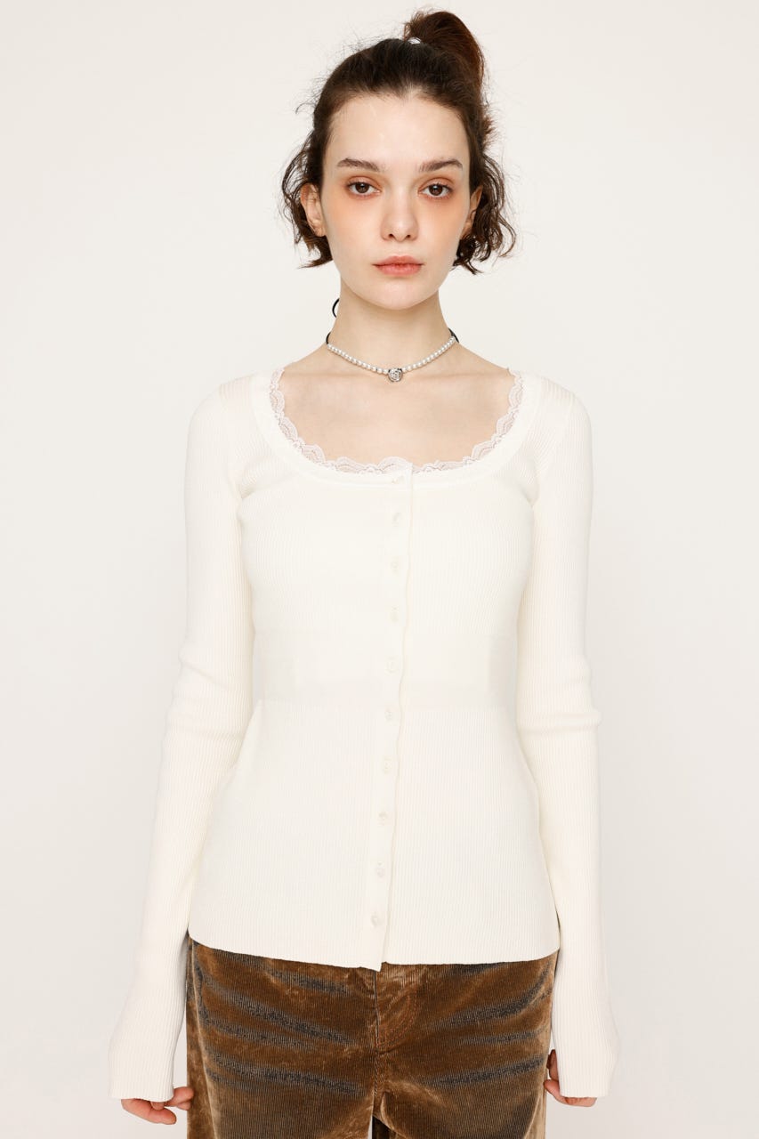 SLY | LACE DOCKING FRONT BUTTON トップス (ニット ) |SHEL