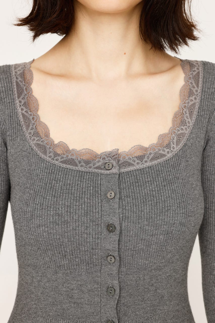 SLY | LACE DOCKING FRONT BUTTON トップス (ニット ) |SHEL