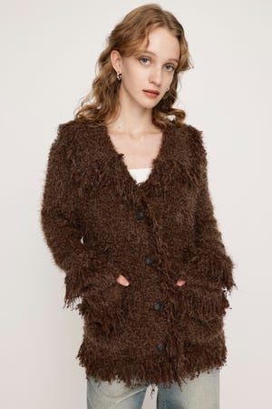 値下げ！【新品】SLY(スライ)ざっくりニットカーディガン ニットガウン セール】2WAY SHAGGY CROP C/D ツーウェイ シャギー クロップ