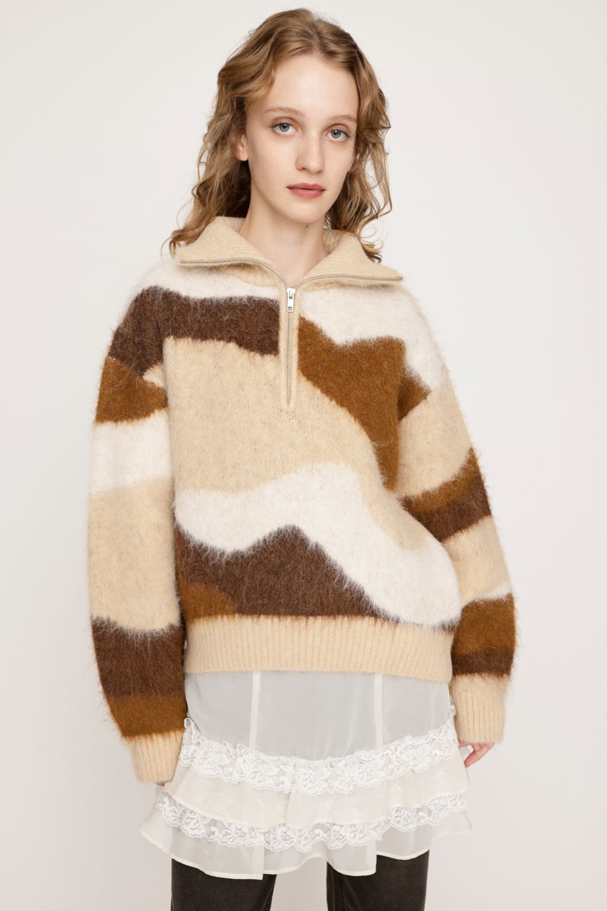 SLY | FRONT ZIP MARBLE KNIT トップス (ニット ) |SHEL'TTER
