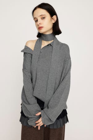 【1BUY5％OFF CAMPAIGN】【岩瀬洋志さん着用アイテム】HG KNIT ASYMMETRY トップス