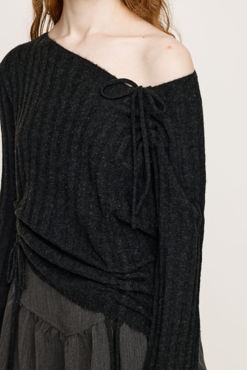 GATHER RIBBON KNIT トップス L/BLK FREE