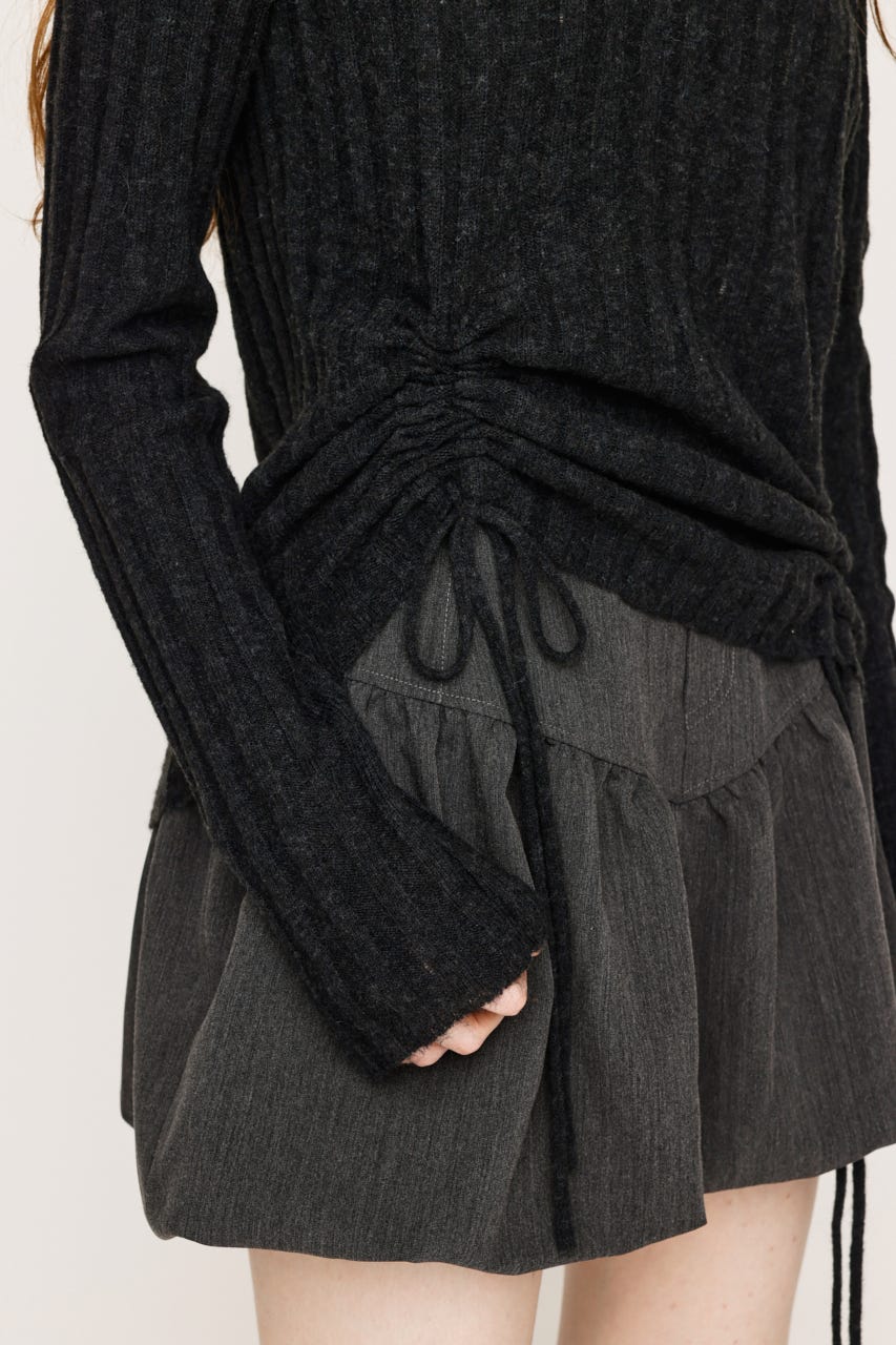 GATHER RIBBON KNIT トップス L/BLK FREE