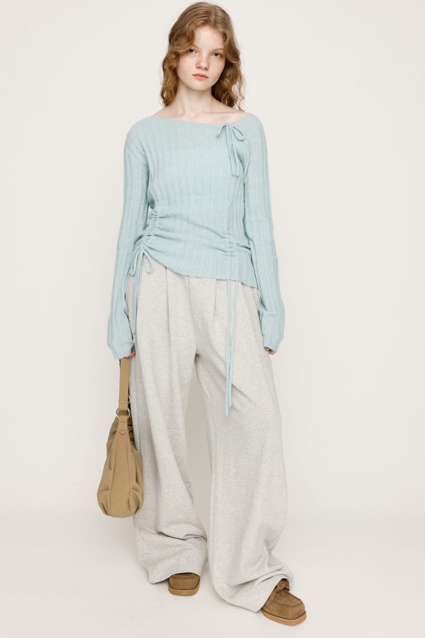 GATHER RIBBON KNIT トップス L/BLU FREE