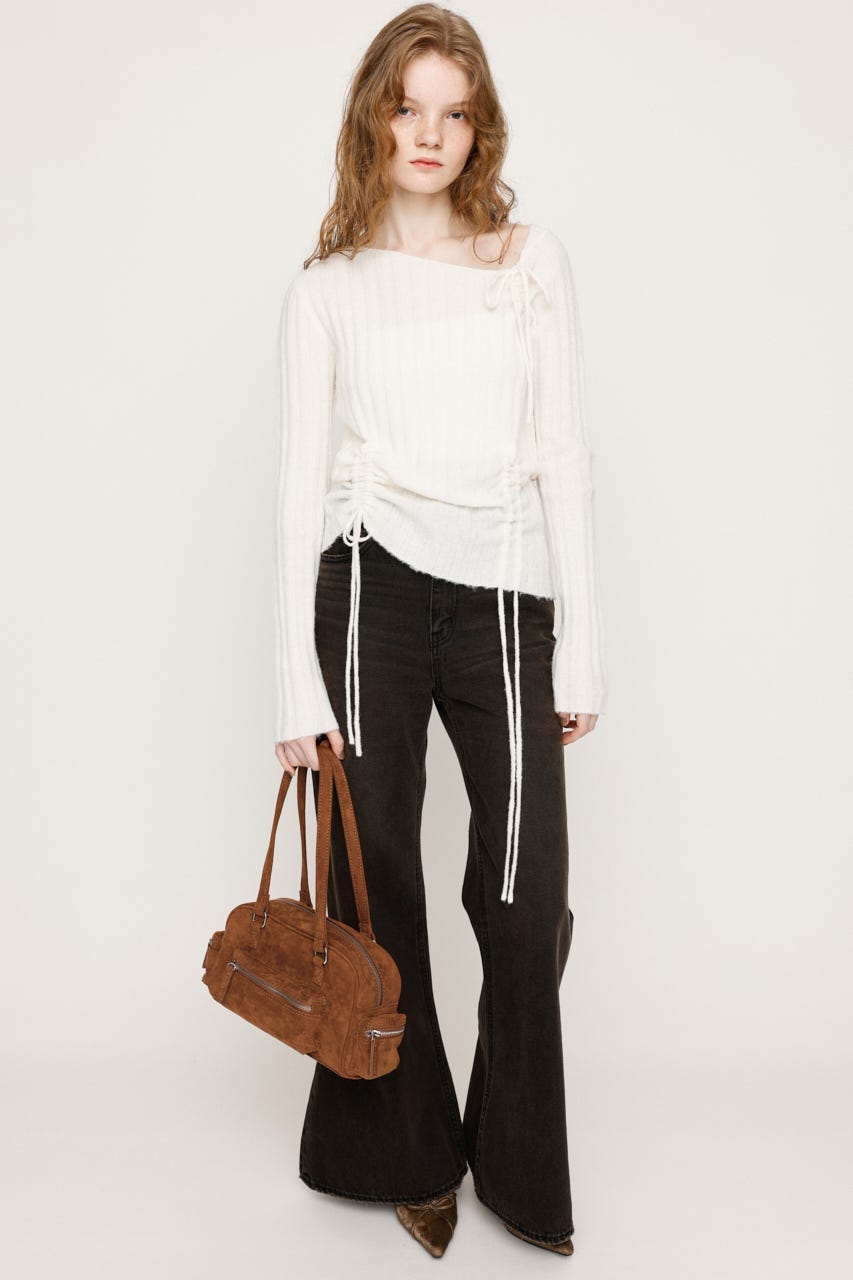 GATHER RIBBON KNIT トップス WHT FREE