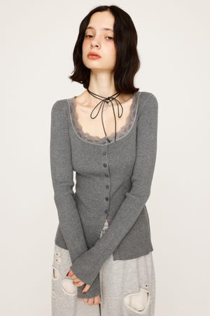 【1BUY5％OFF CAMPAIGN】【LIMITED ITEM】LACE DOCKING FRONT BUTTON トップス