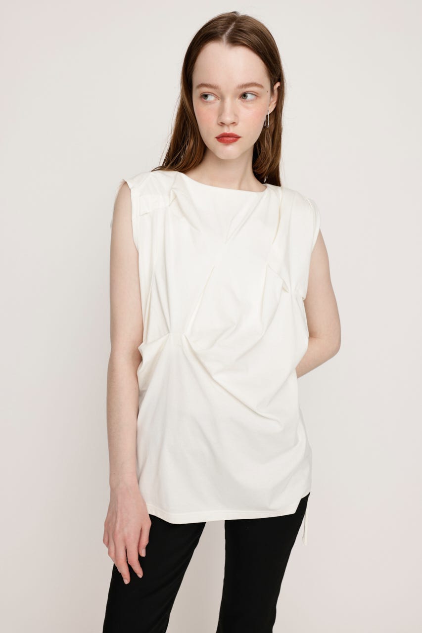 BOAT NECK TUCK トップス WHT FREE
