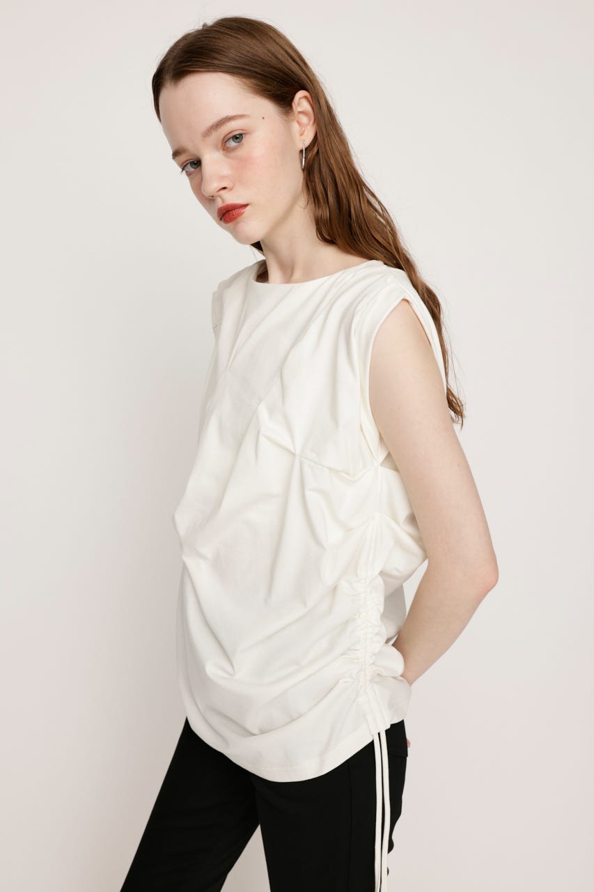 BOAT NECK TUCK トップス WHT FREE