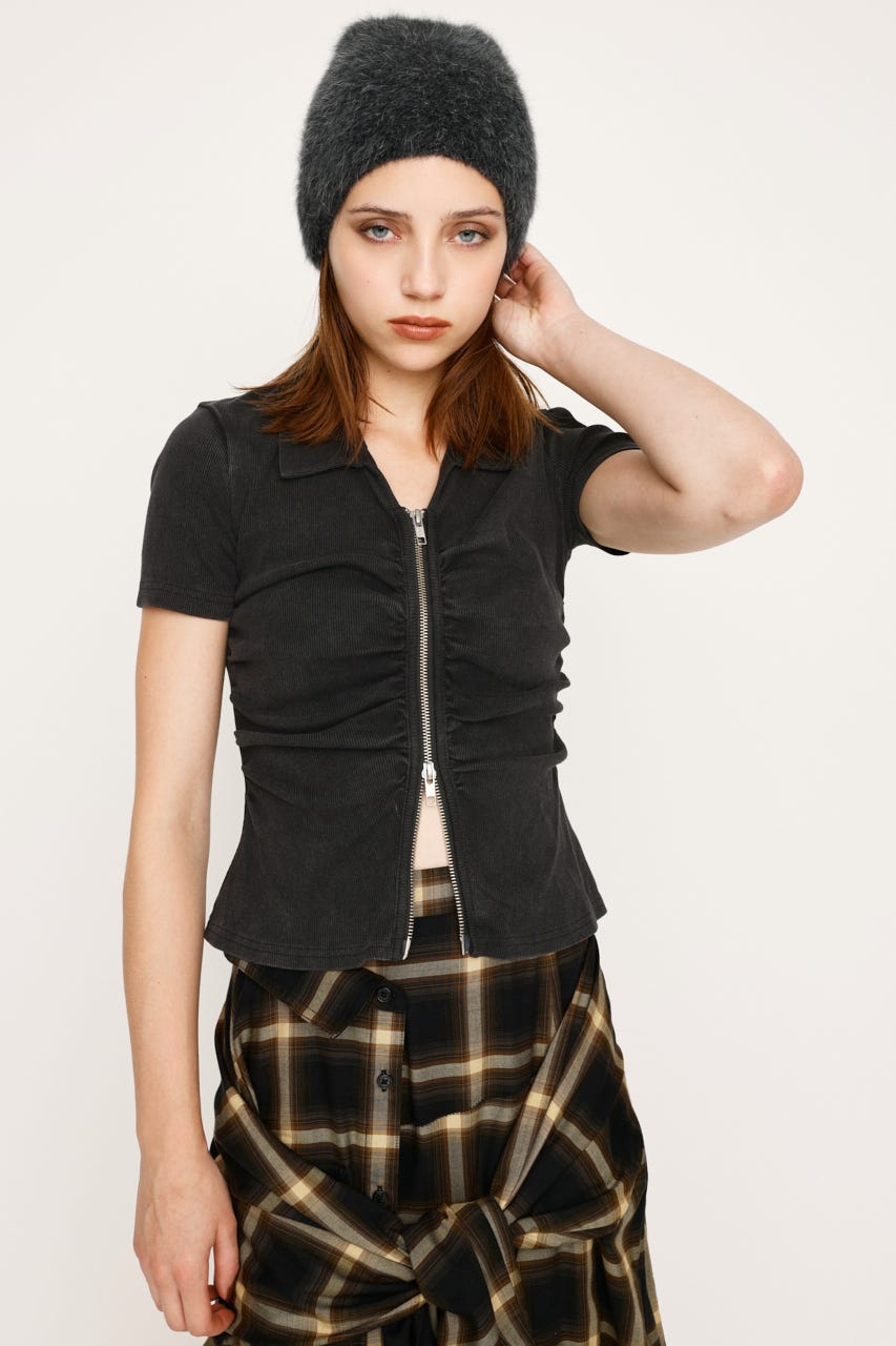 SLY | FRONT ZIP GATHER トップス (Tシャツ・カットソー(半袖