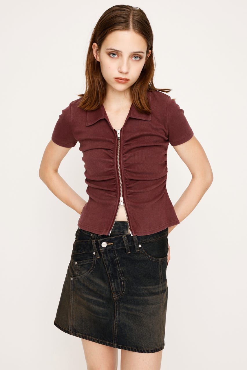 SLY | FRONT ZIP GATHER トップス (Tシャツ・カットソー(半袖