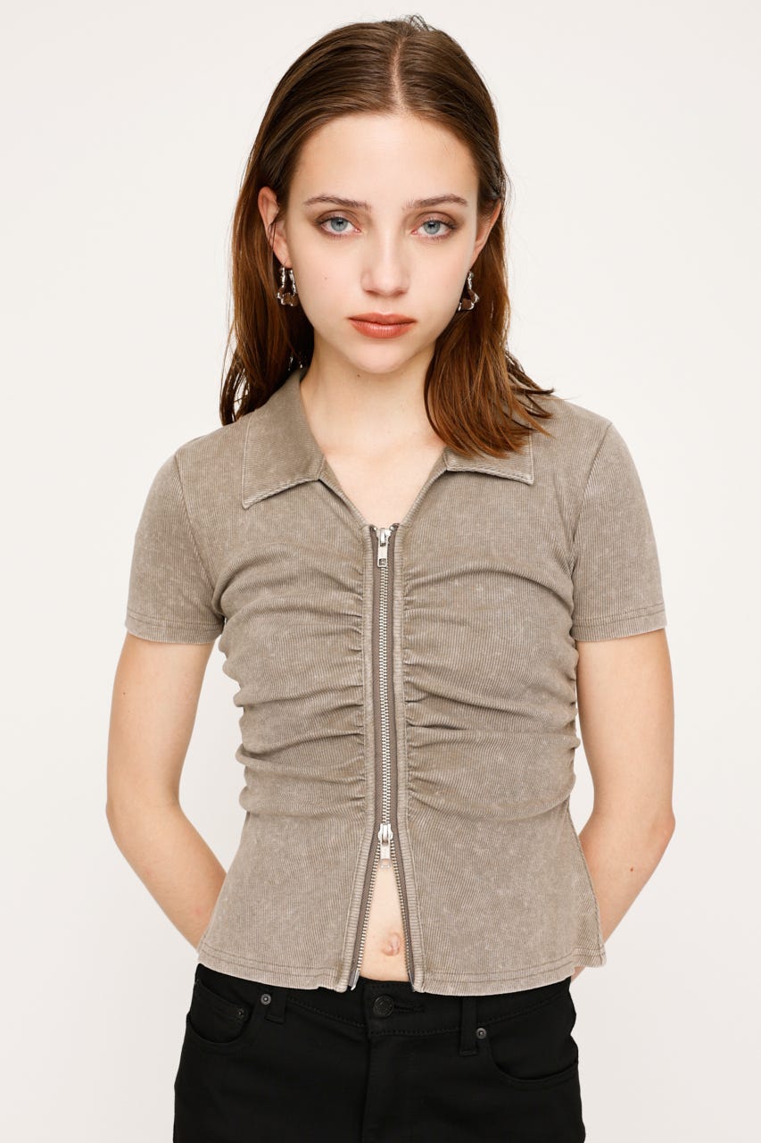 SLY | FRONT ZIP GATHER トップス (Tシャツ・カットソー(半袖
