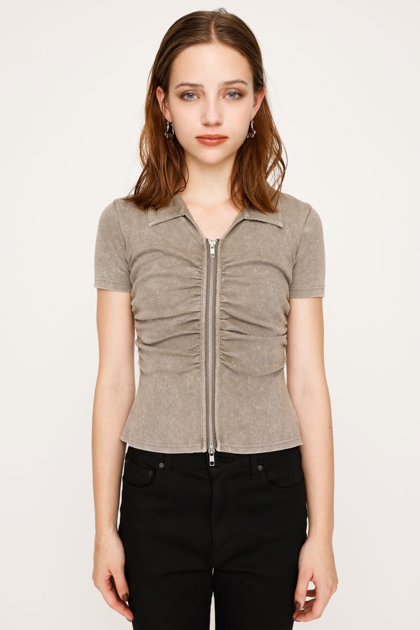 SLY | FRONT ZIP GATHER トップス (Tシャツ・カットソー(半袖