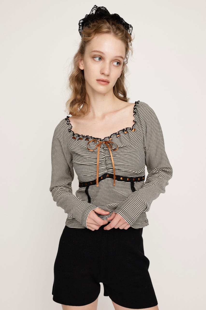 ほぼ新品PleatTeeプリーツティ　Lija SLY | PLAID RIBBON CUT トップス (Tシャツ・カットソー(長袖