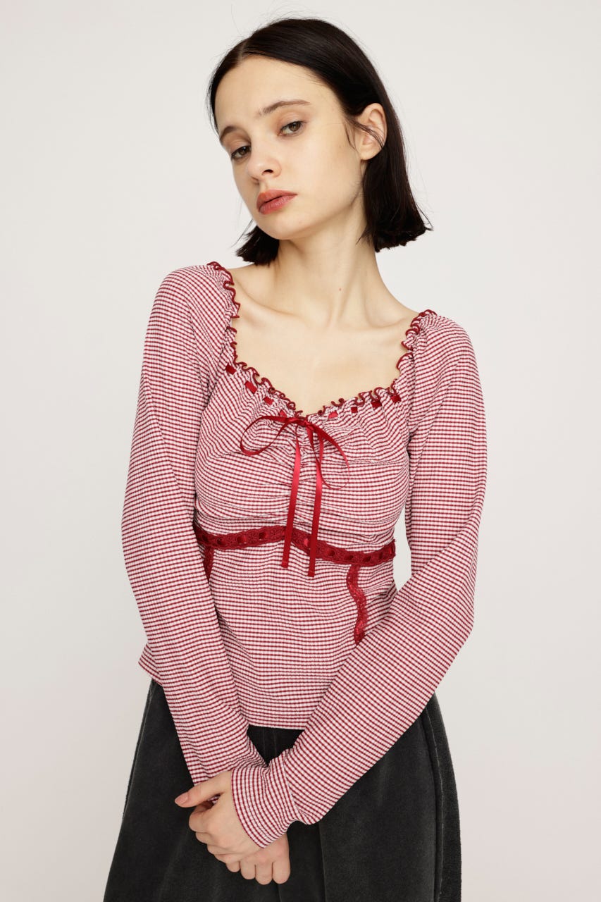 SLY | PLAID RIBBON CUT トップス (Tシャツ・カットソー(長袖