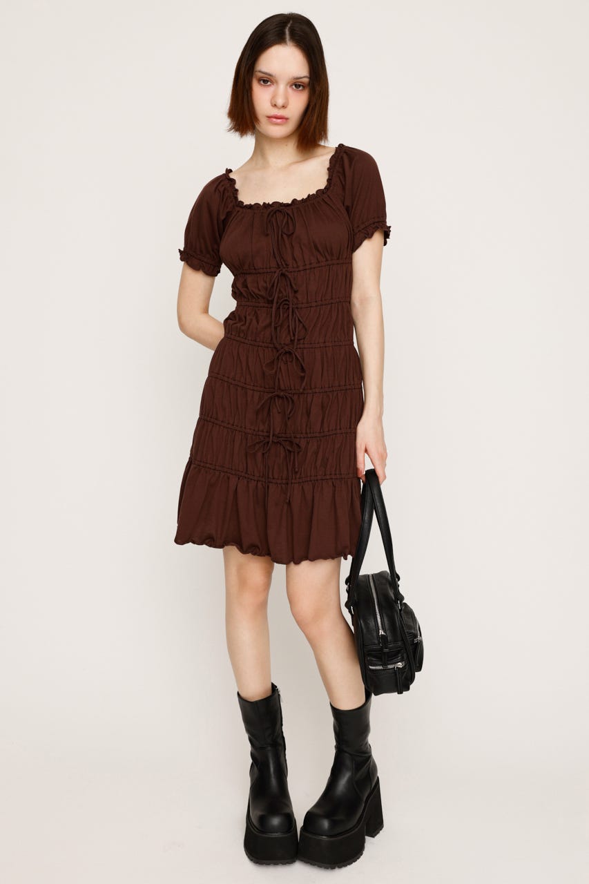 テディベアチェックワンピース ライトブルー　fujikujira SLY | CHECK FRILL ショートワンピース (ワンピース(ミニ