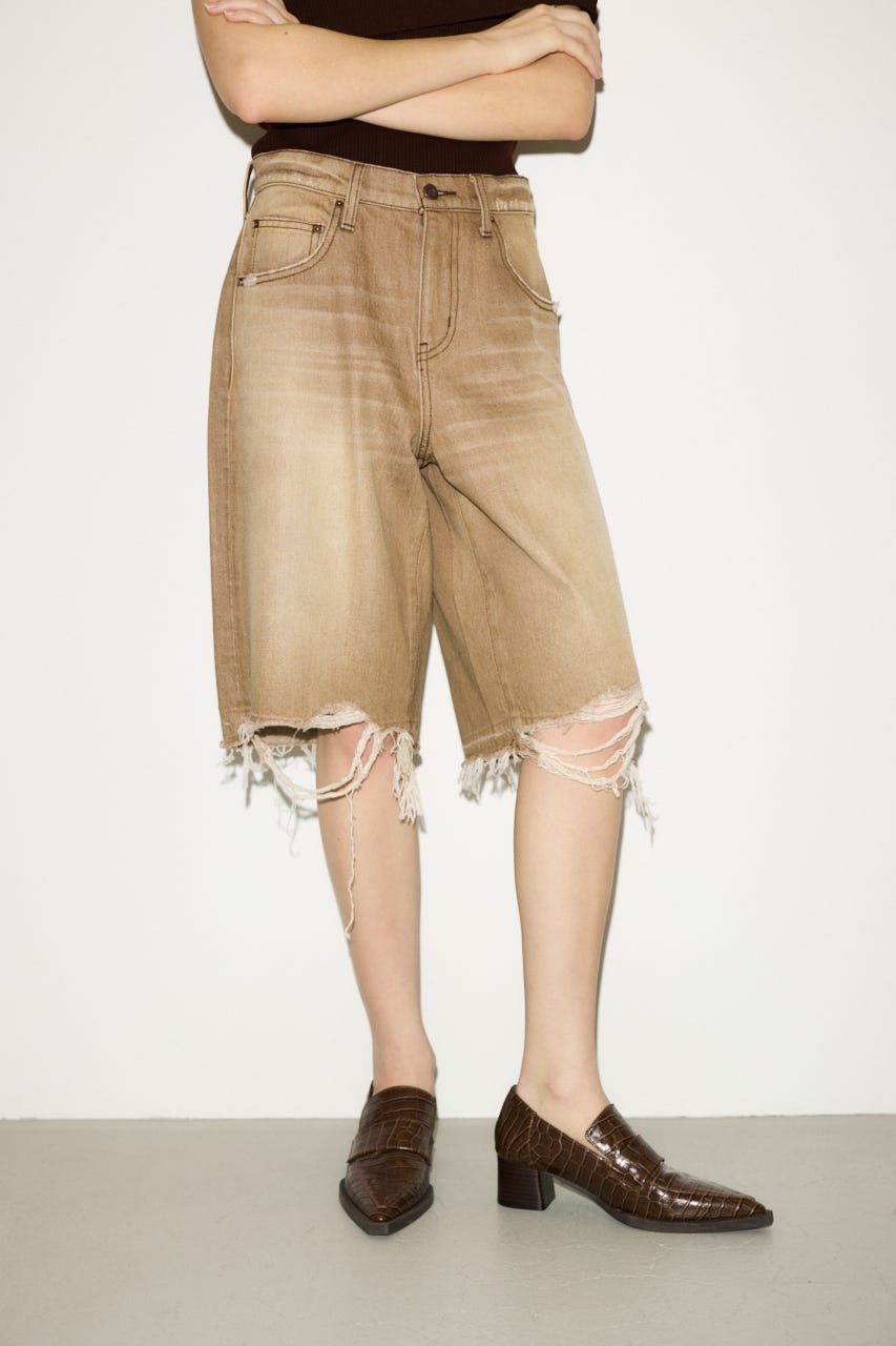 【THROW】RIPPED HALF DENIM PT／BE BRN 0