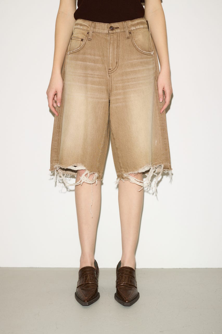 【THROW】RIPPED HALF DENIM PT／BE BRN 0