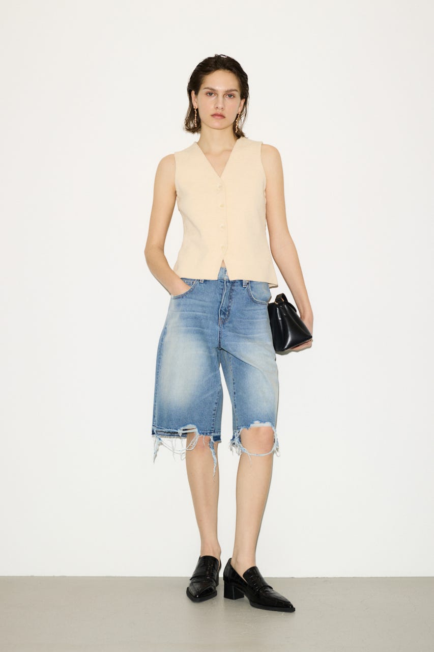 【THROW】RIPPED HALF DENIM PT／BE L/BLU 1
