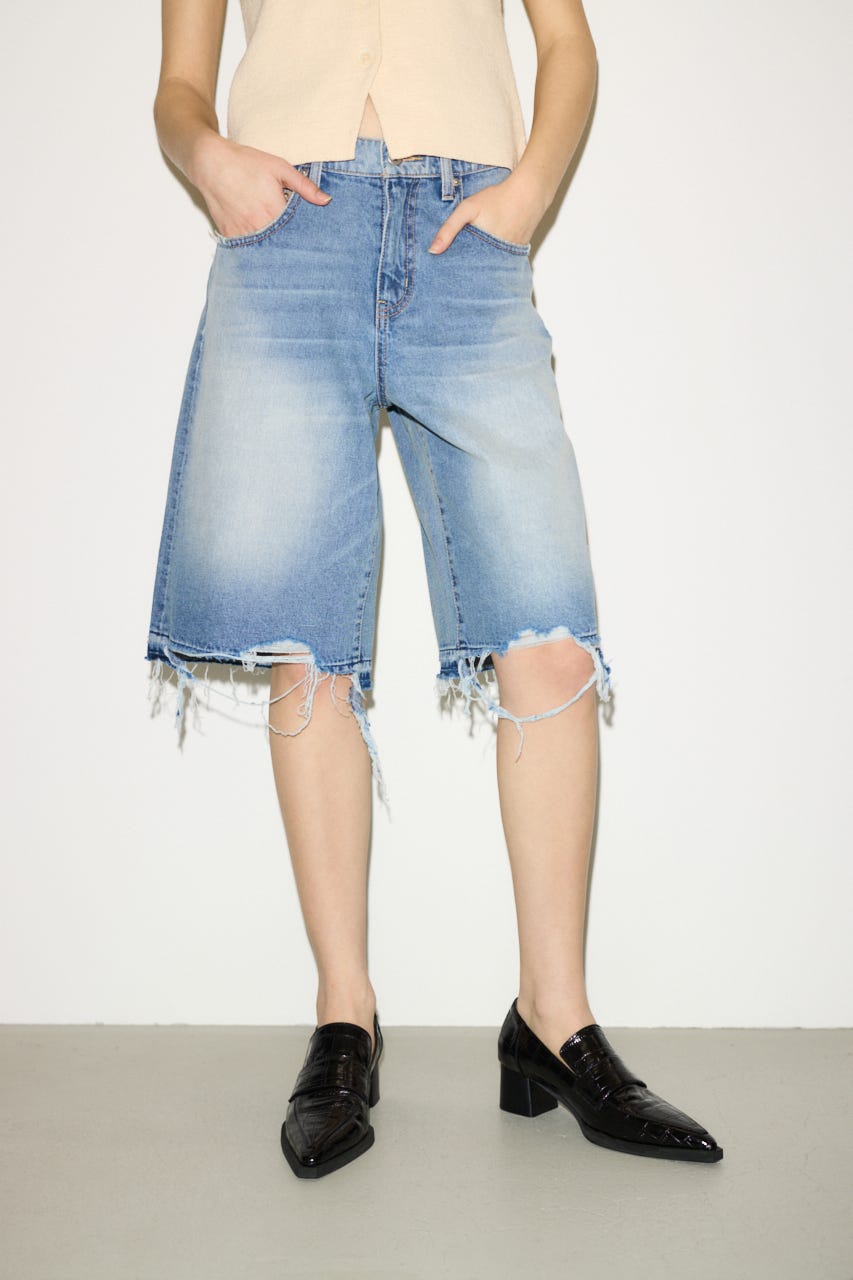 【THROW】RIPPED HALF DENIM PT／BE L/BLU 1