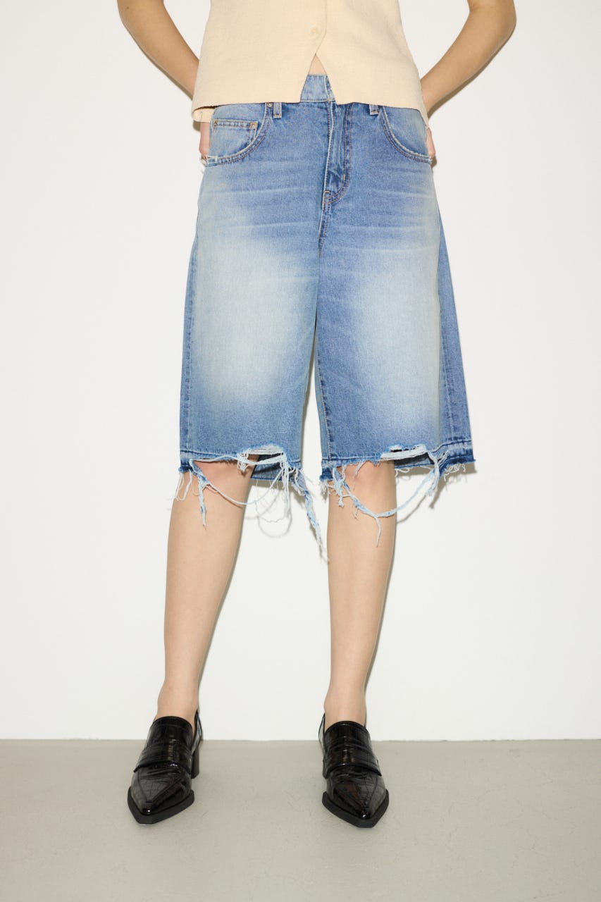 【THROW】RIPPED HALF DENIM PT／BE L/BLU 1