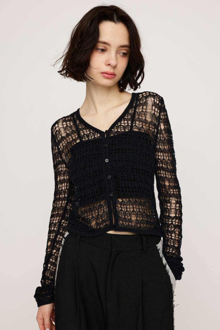 MESH KNIT カーディガン BLK FREE