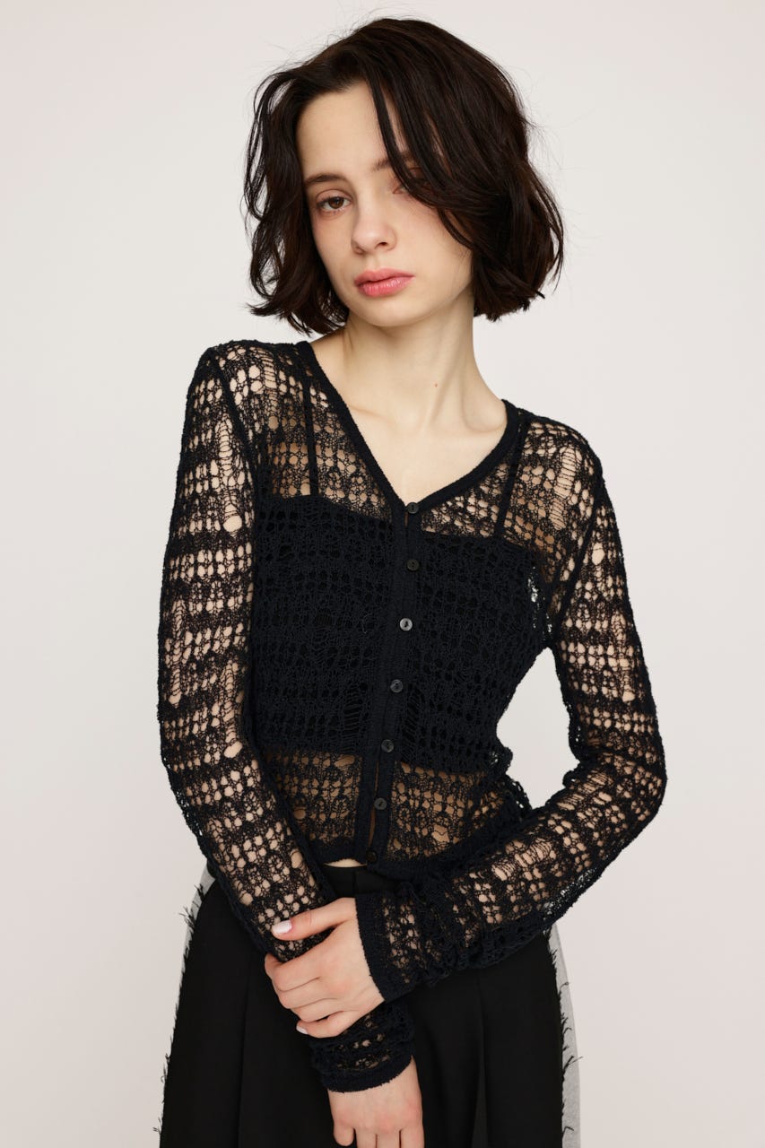 MESH KNIT カーディガン BLK FREE