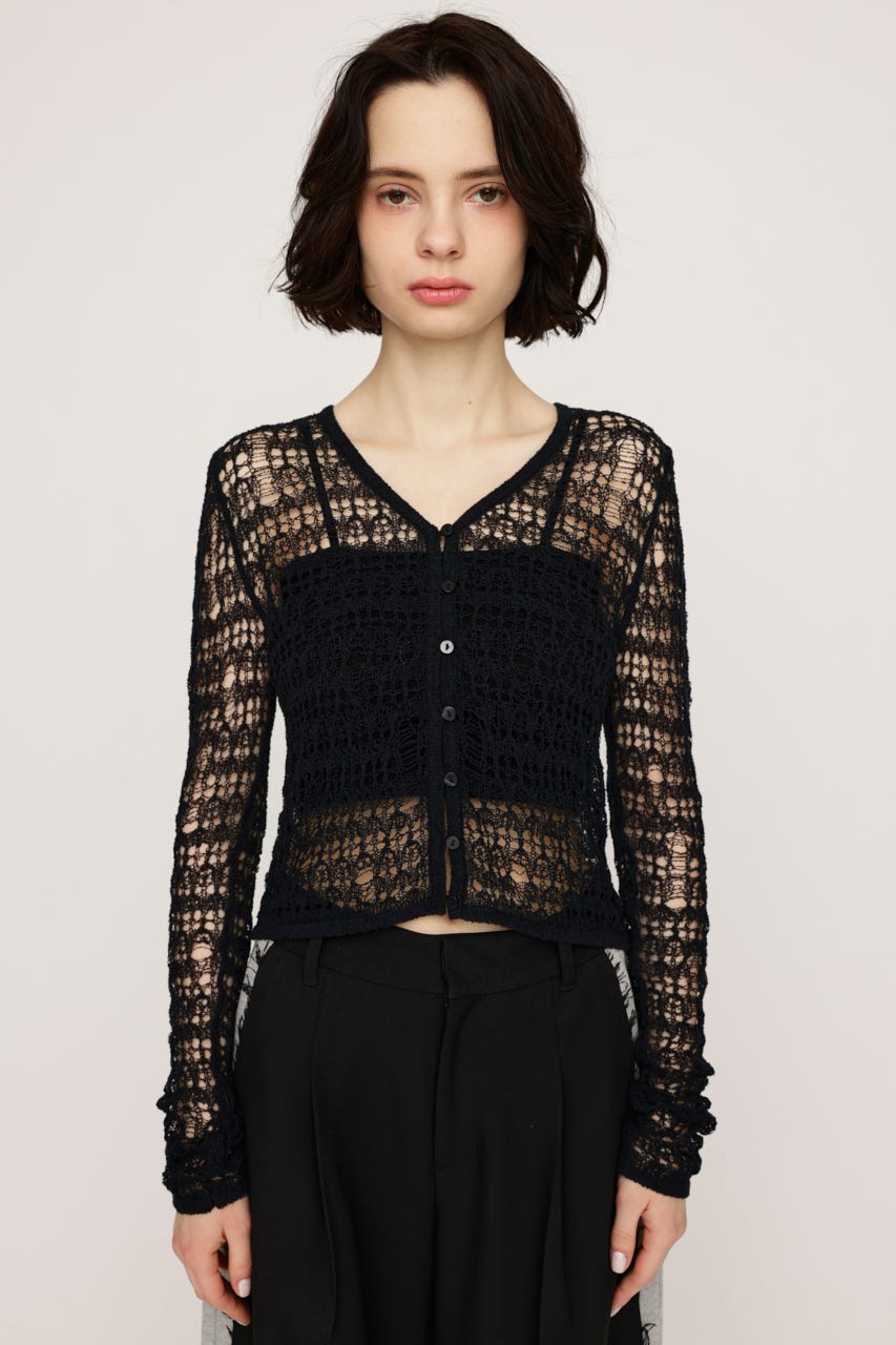 MESH KNIT カーディガン BLK FREE