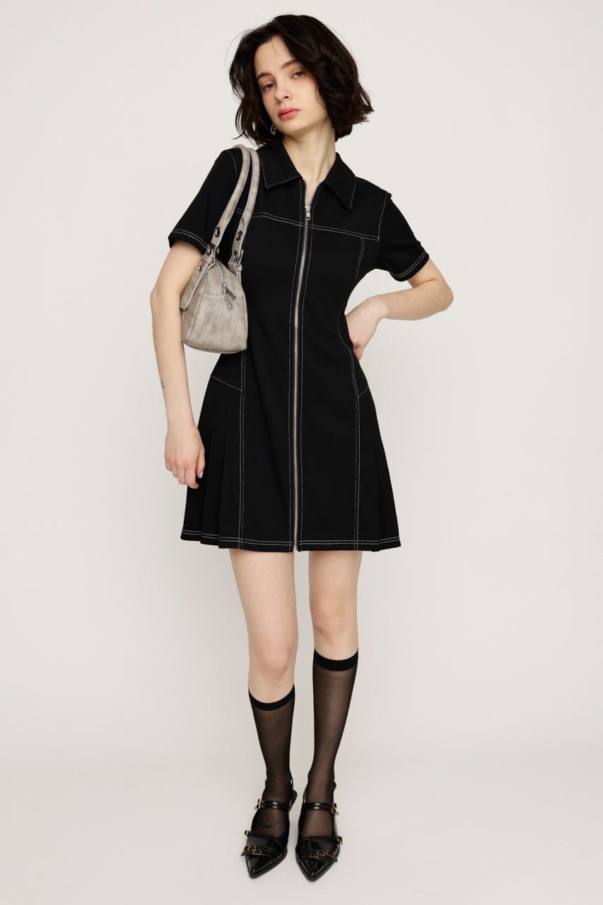 SLY | FRONT ZIP SIDE PLEATS ショートワンピース (ワンピース(ミニ
