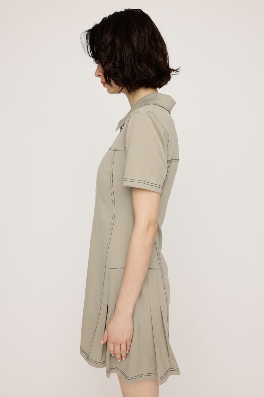 FRONT ZIP SIDE PLEATS ショートワンピース IVOY 1