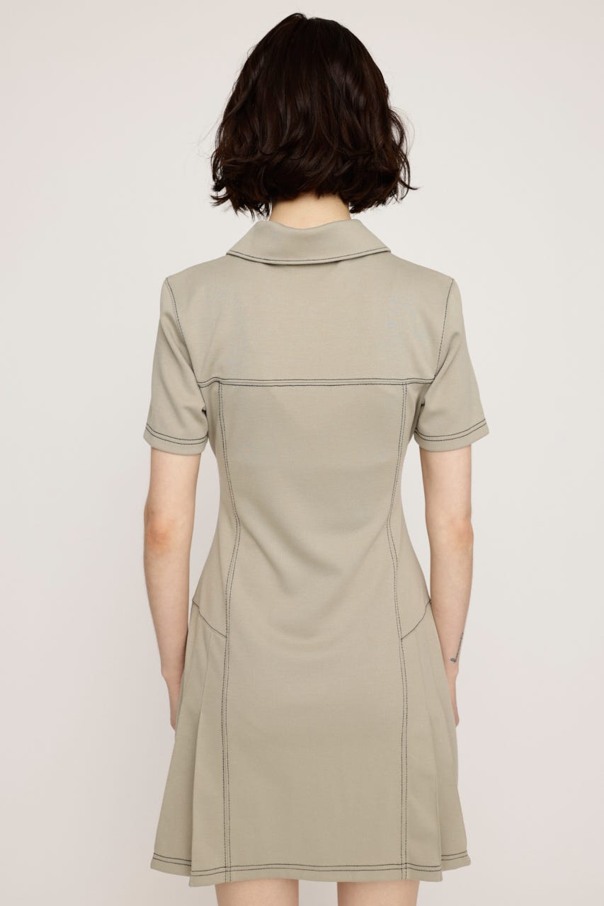 FRONT ZIP SIDE PLEATS ショートワンピース IVOY 1