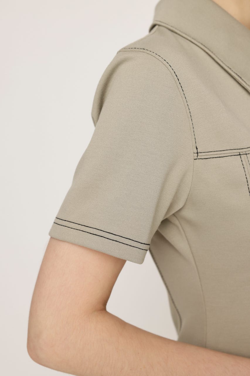 FRONT ZIP SIDE PLEATS ショートワンピース IVOY 1