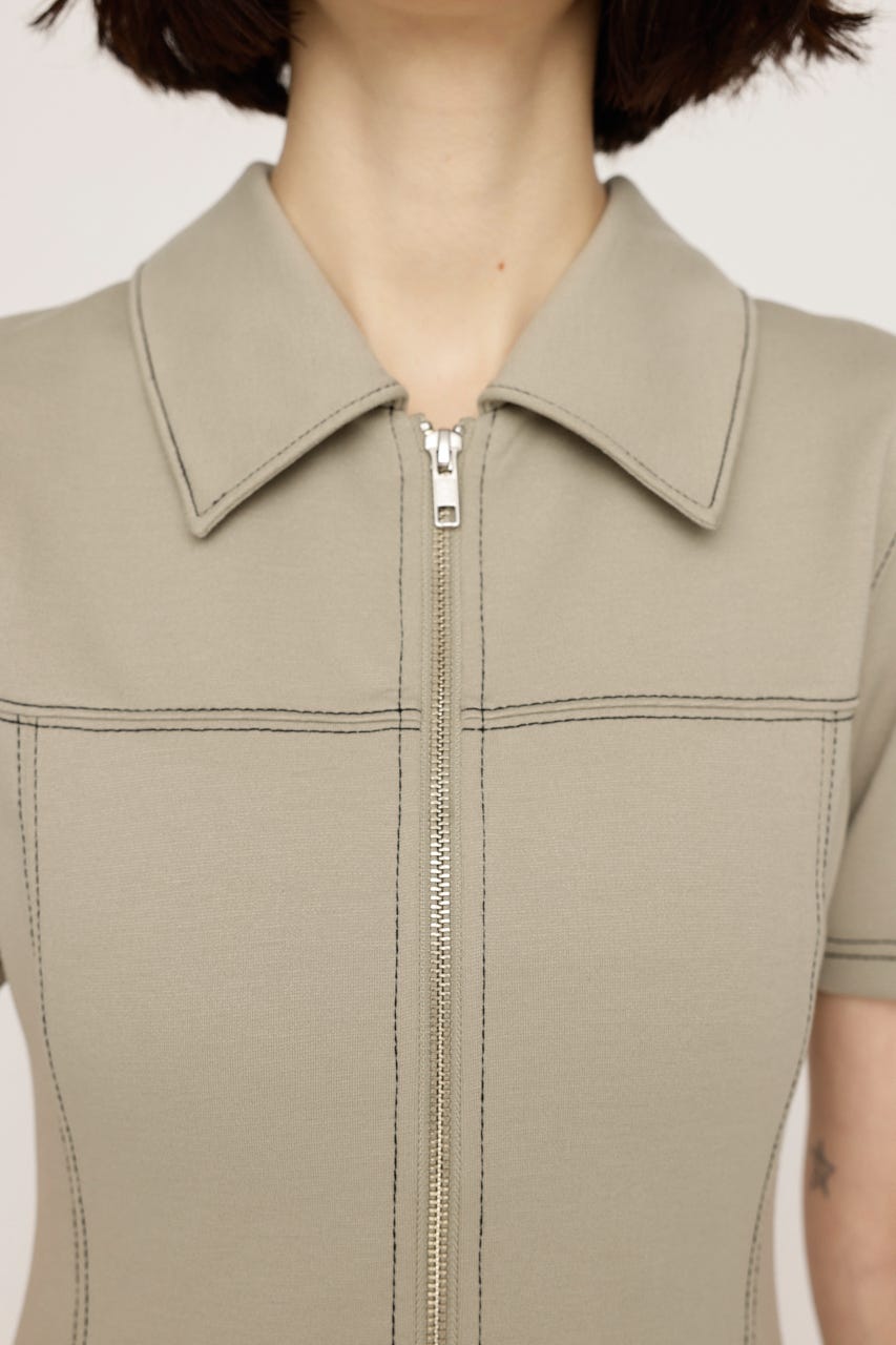 FRONT ZIP SIDE PLEATS ショートワンピース IVOY 1