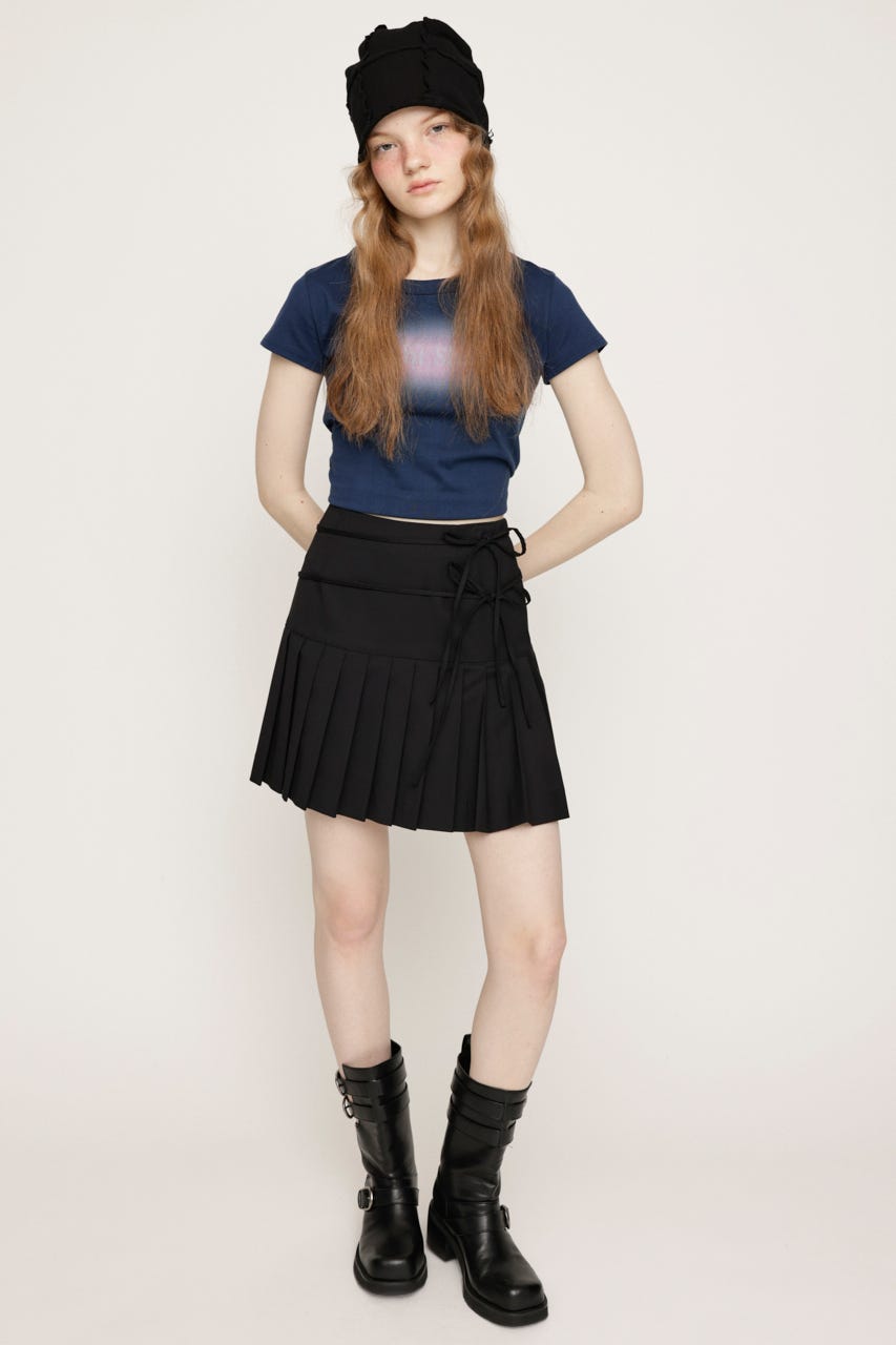 DOUBLE RIBBON PLEATS スカート BLK 1