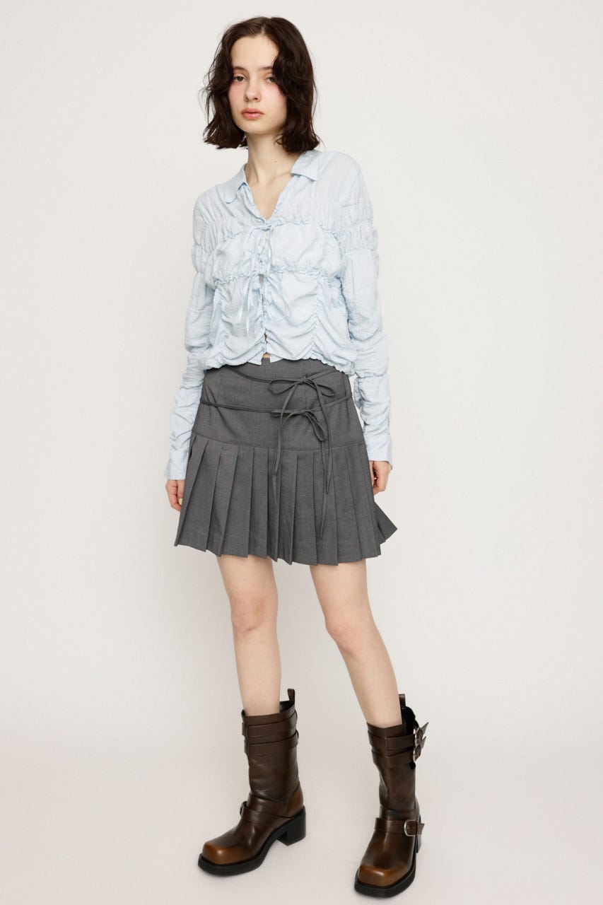 DOUBLE RIBBON PLEATS スカート T.GRY 0