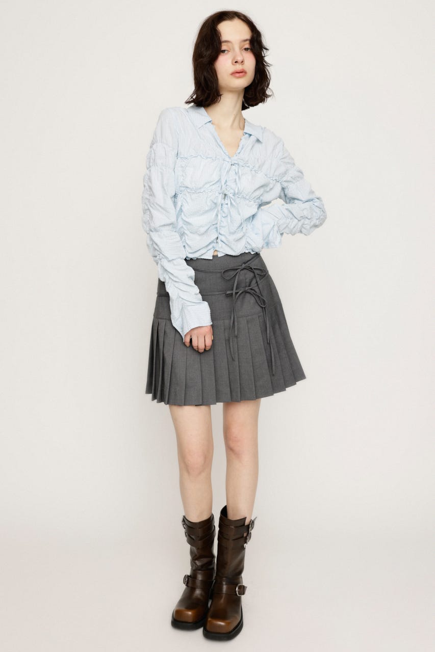 DOUBLE RIBBON PLEATS スカート T.GRY 0