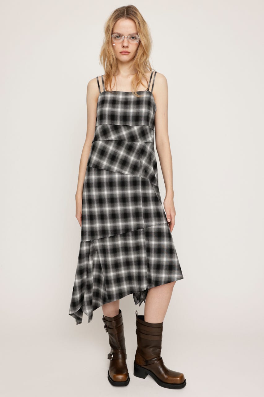 302 新品 夢地哉mujiya アシンメトリー 異素材 チェック変形ワンピース SLY | ASYMMETRY HEM CHECK ワンピース (ワンピース(ミニ・ミディアム