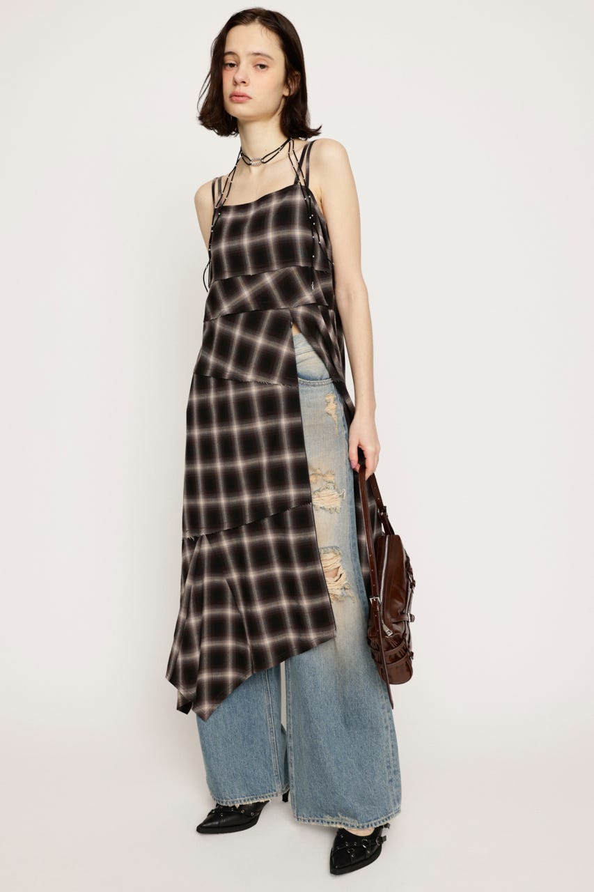 ASYMMETRY HEM CHECK ワンピース M/BRN FREE