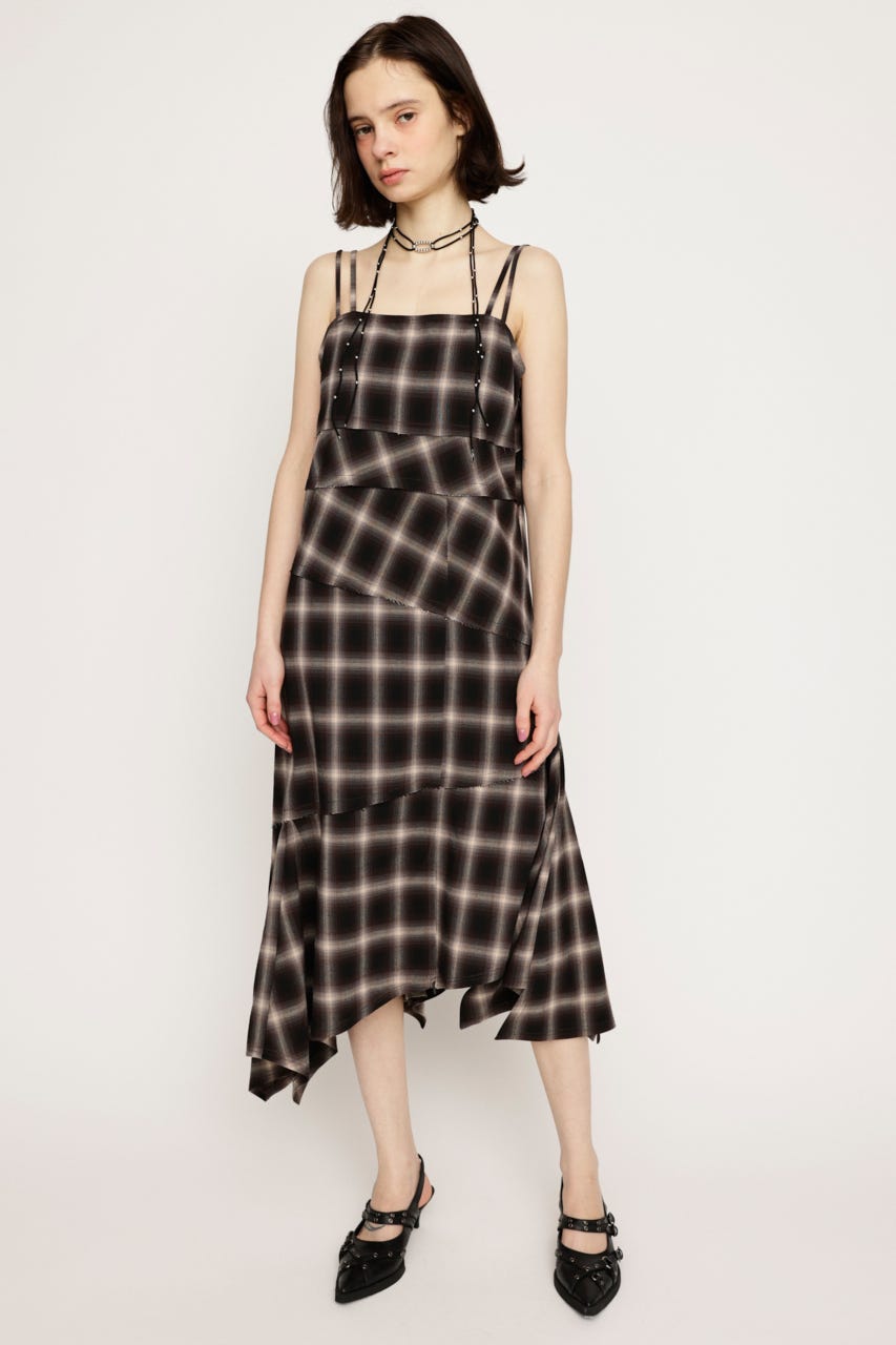 ASYMMETRY HEM CHECK ワンピース M/BRN FREE