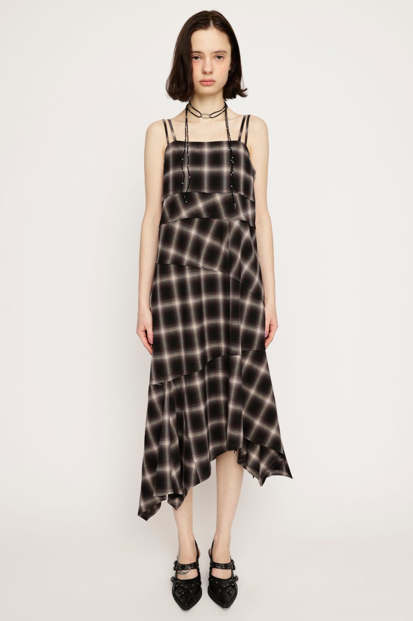 ASYMMETRY HEM CHECK ワンピース M/BRN FREE