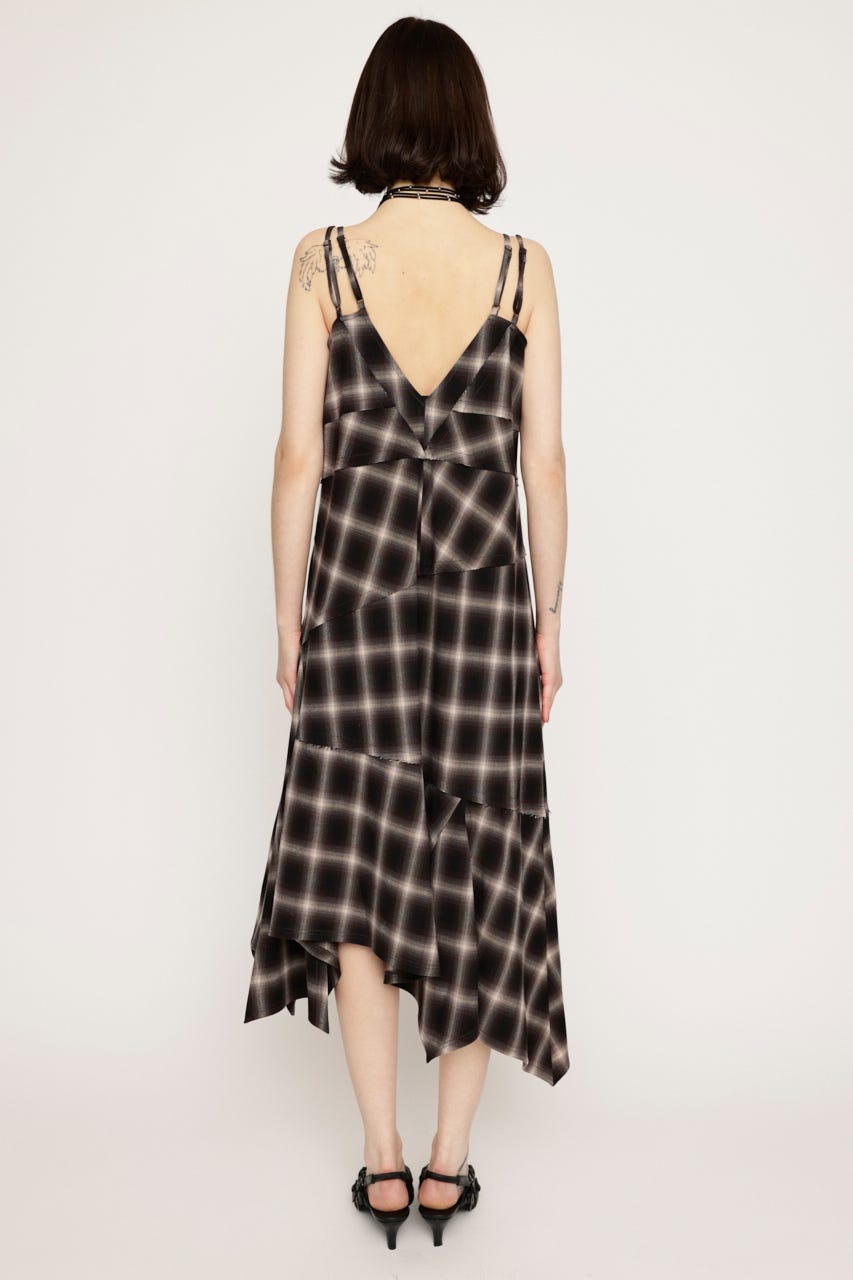 ASYMMETRY HEM CHECK ワンピース M/BRN FREE