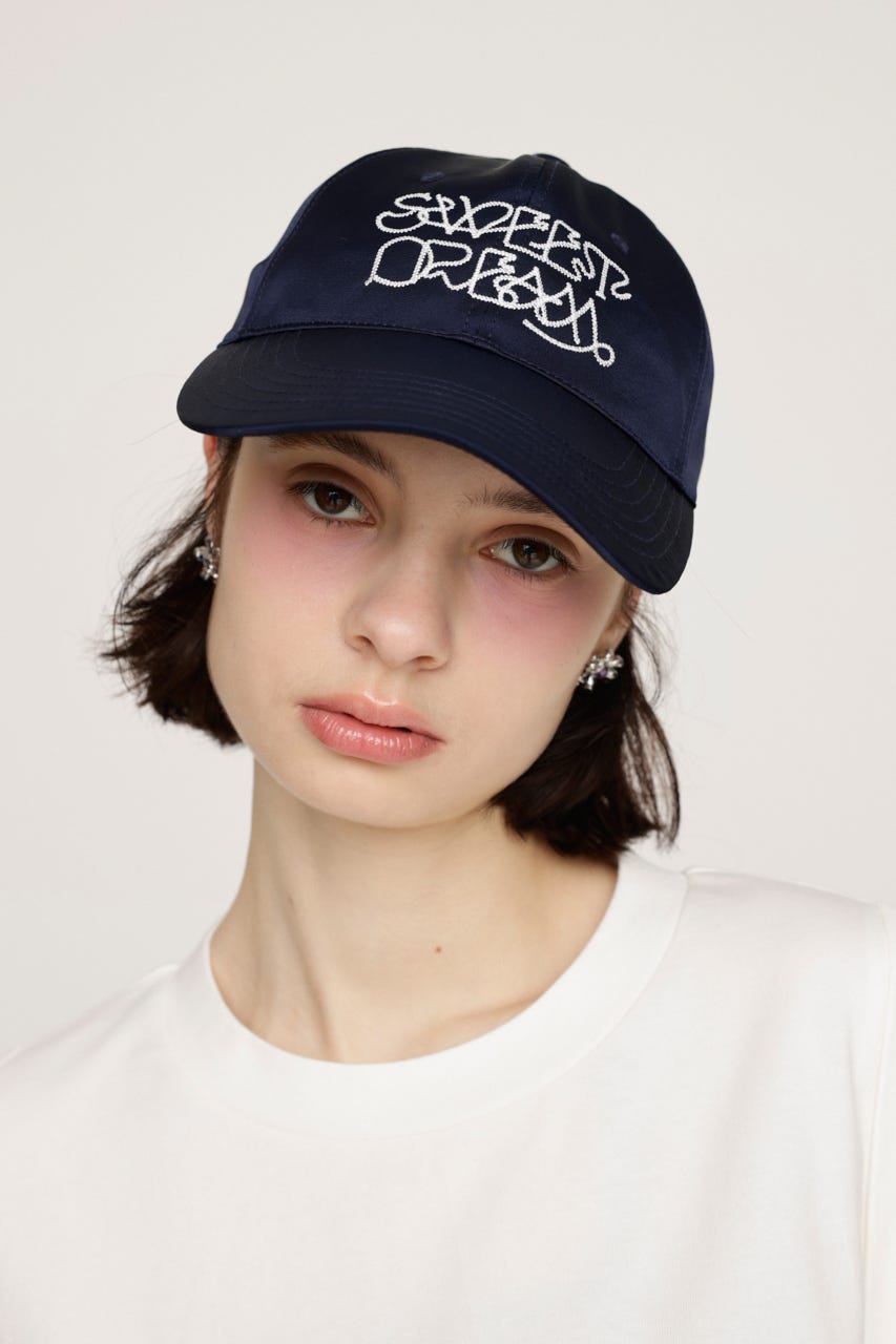 FRONT LOGO SATIN キャップ NVY FREE