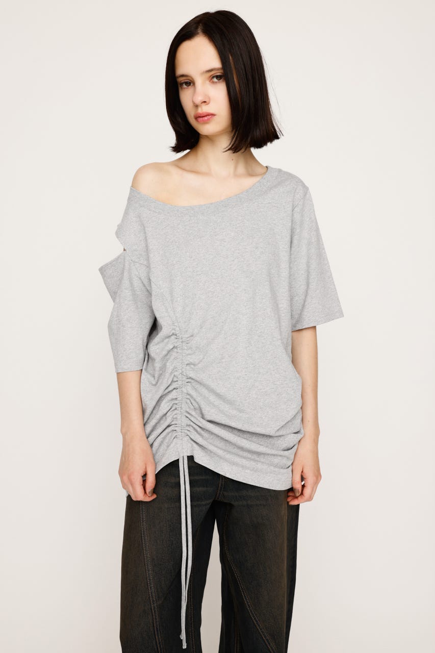 SHOULDER FRILLS トップス BLK 新品 SLY | ONE SHOULDER SHIRRING トップス (Tシャツ・カットソー