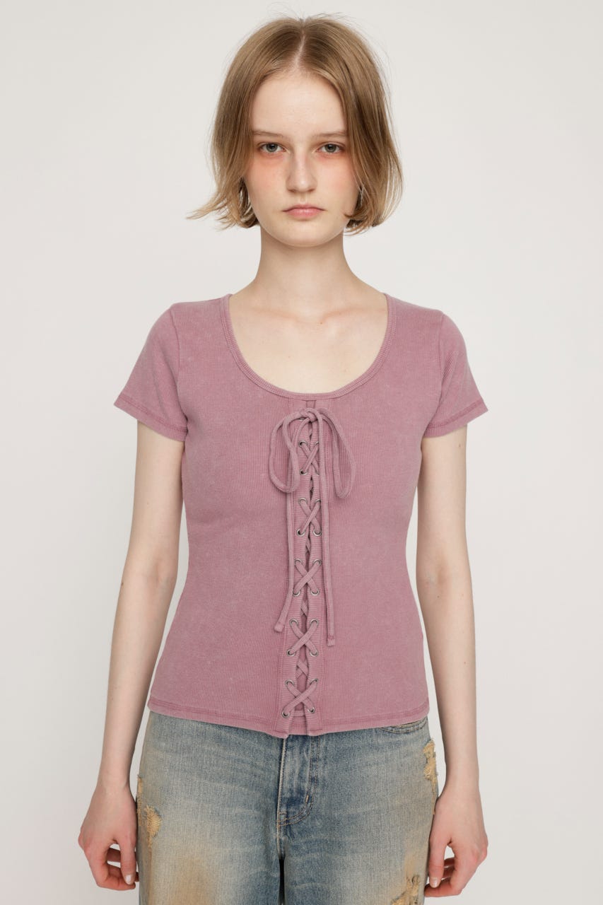 SLY | LACE UP RIB トップス (Tシャツ・カットソー(半袖