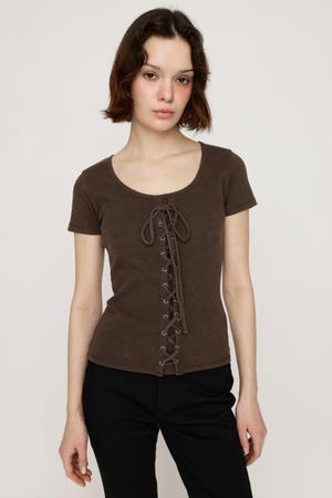 SLY | LACE UP RIB トップス (Tシャツ・カットソー(半袖