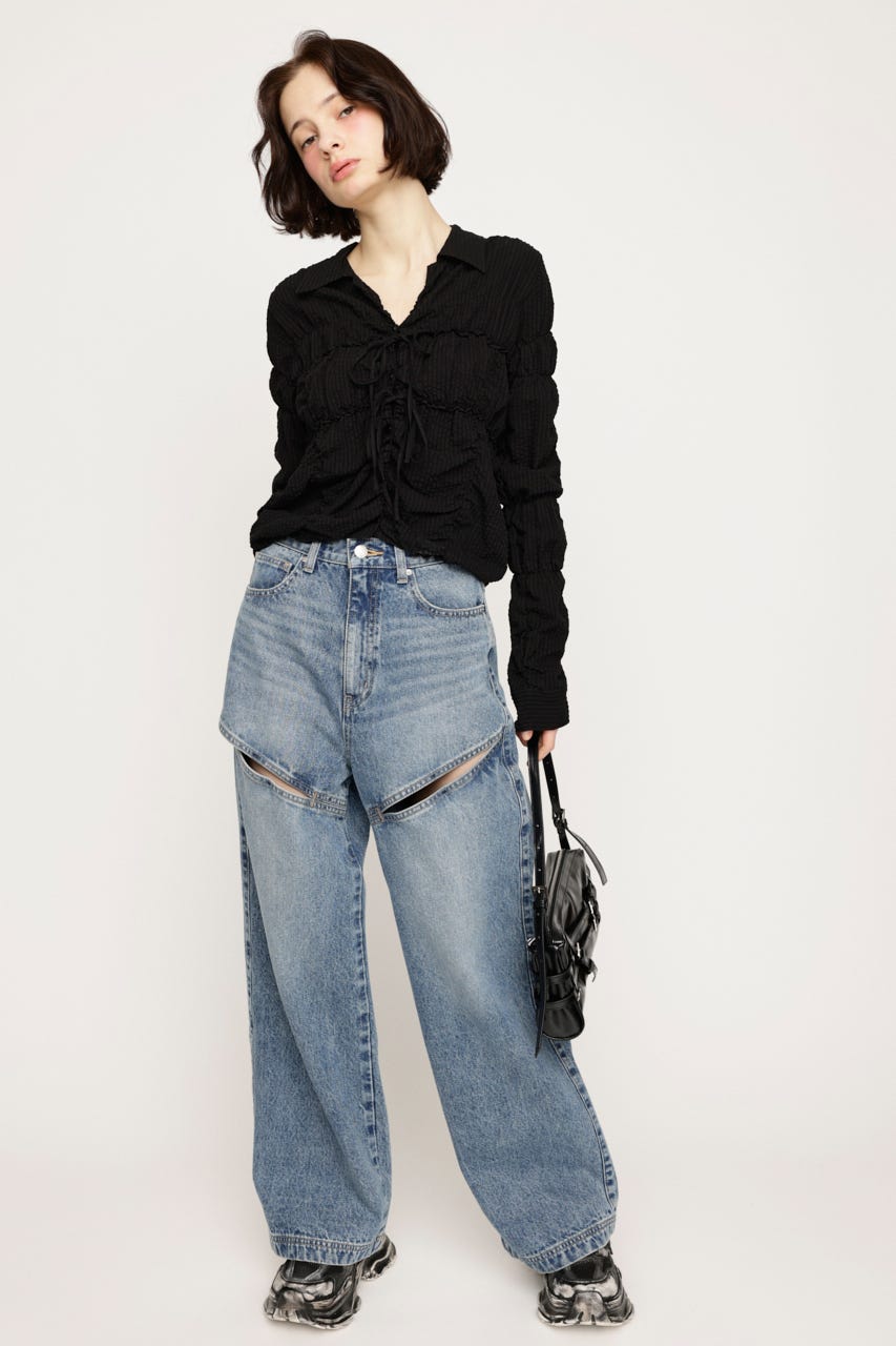 SHIRRING SKIPPER RIBBON シャツ BLK FREE