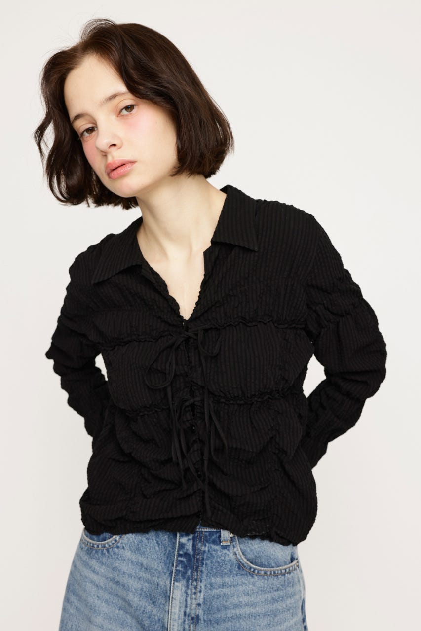 SHIRRING SKIPPER RIBBON シャツ BLK FREE